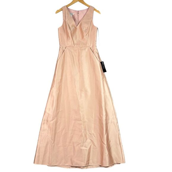 Alfred Sung Maxi Dress Gown Toasted Sugar Pink Sz 6R Satin Sleeveless V-Neck NWT - Picture 2 of 15